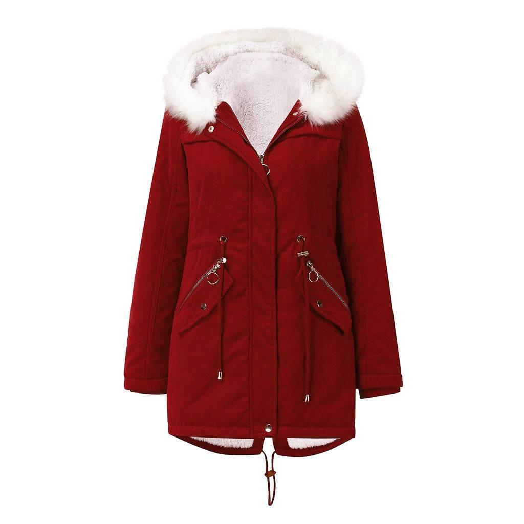 Women’s Cotton-Padded Coat with White Fur Collar Parka - ZA-Zola