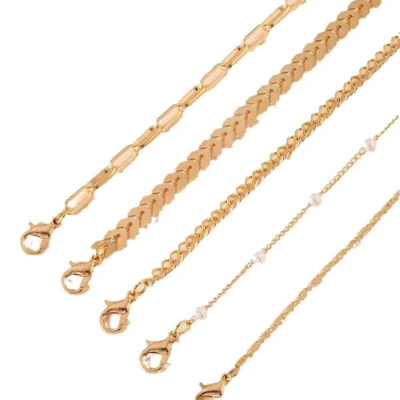 Summer 5-Piece Pearl Anklet Set for Women - ZA-Zola