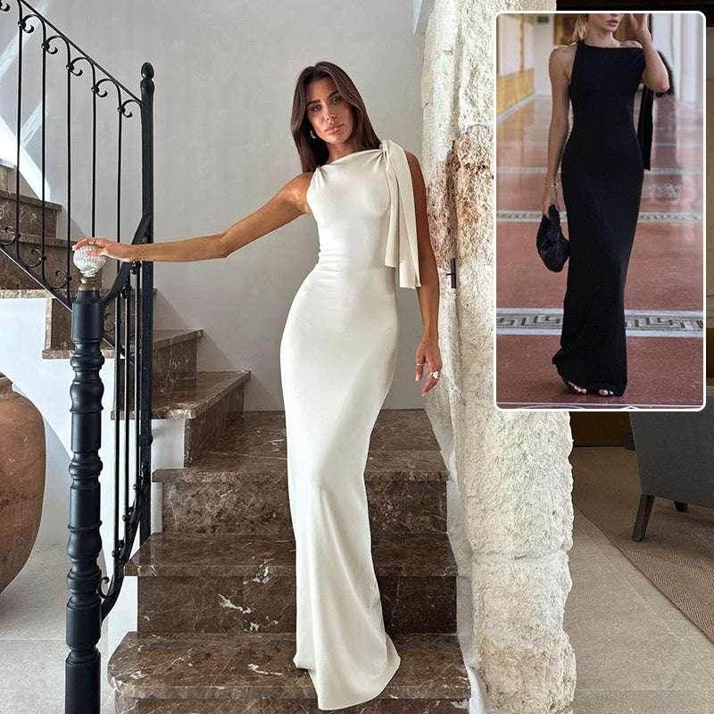One-Shoulder Ribbon Long Dress – Sleek & Sexy Clubwear - ZA-Zola