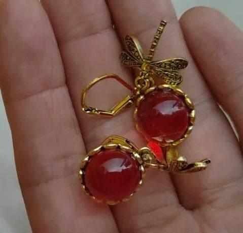 Boho Dragonfly Moonstone Drop Earrings Women - ZA-Zola