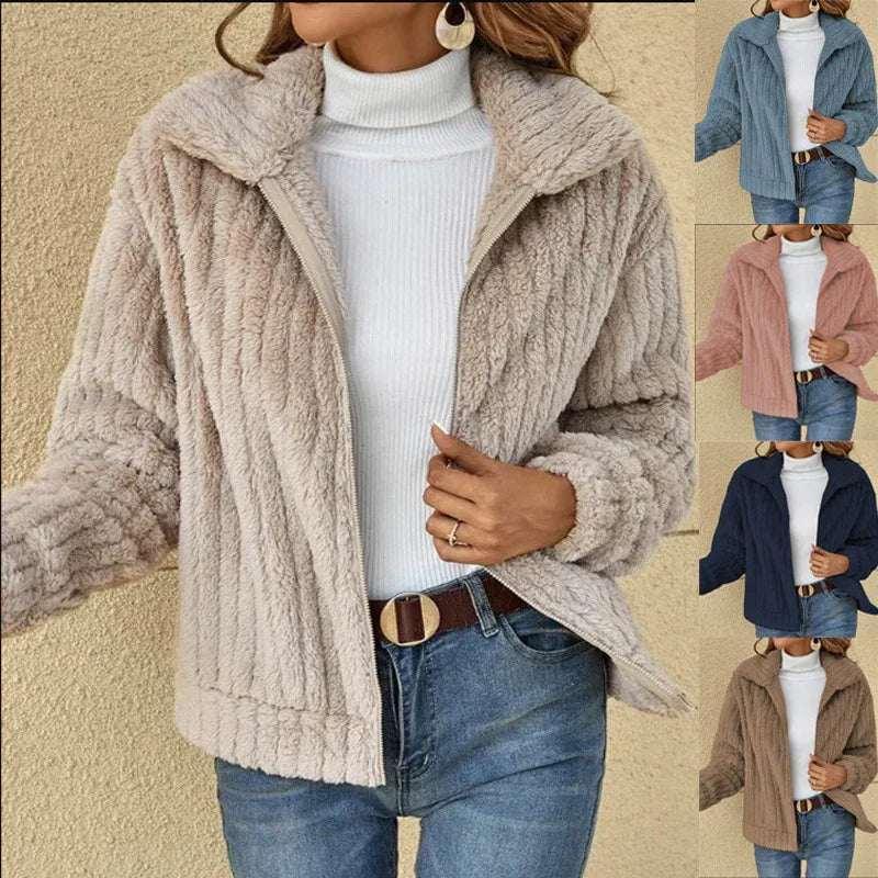 Women’s Fleece Cropped Jacket | Thick Lapel Winter Style - ZA-Zola