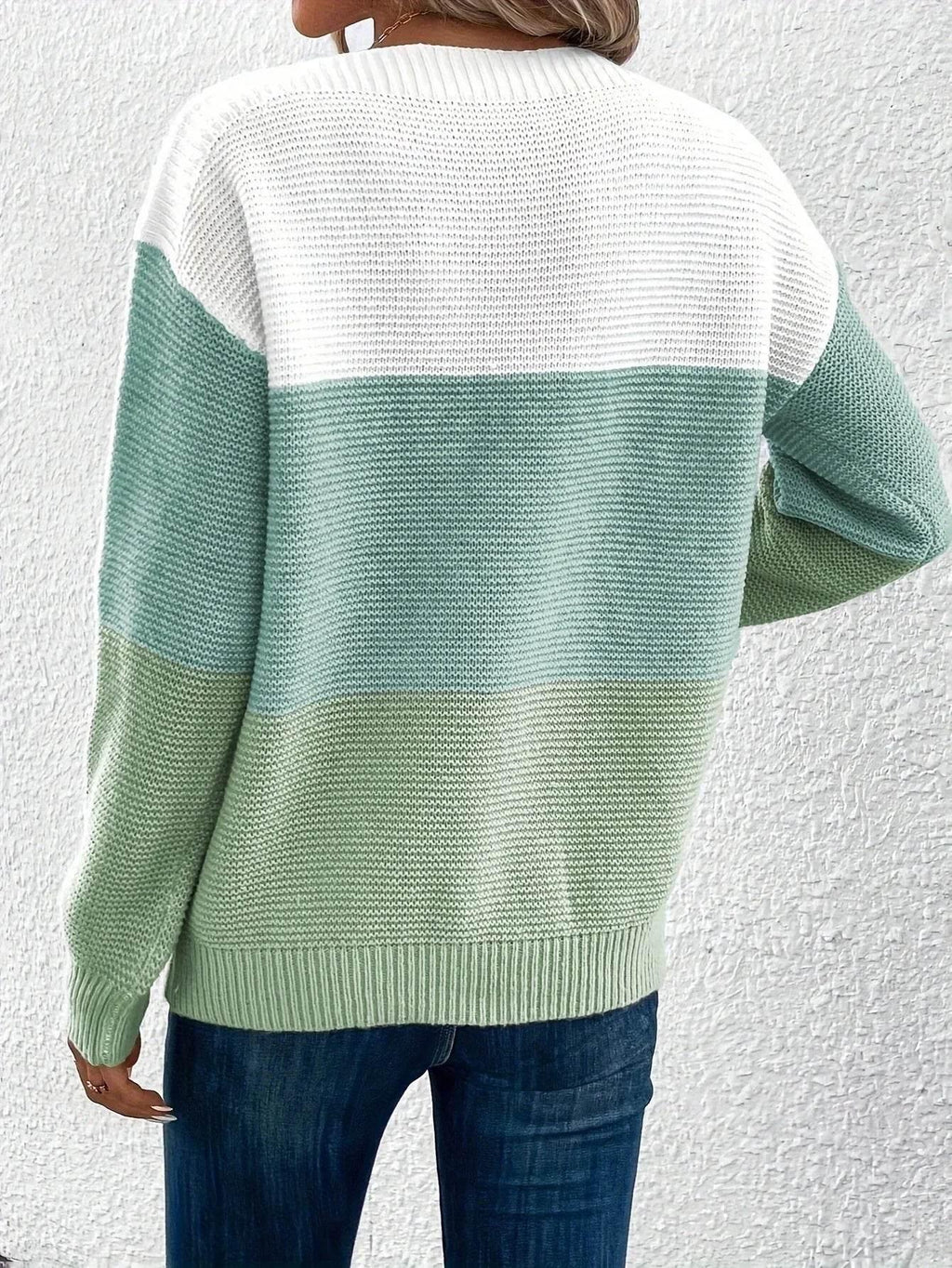 ZA-Zola Women's Round Neck Splicing Knit Sweater - ZA-Zola