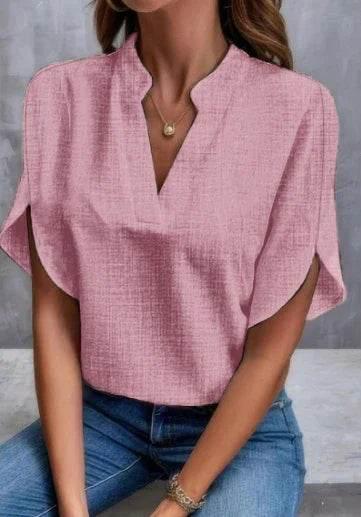 V-Neck Chiffon Short Sleeve Blouse – Elegant Summer Top - ZA-Zola