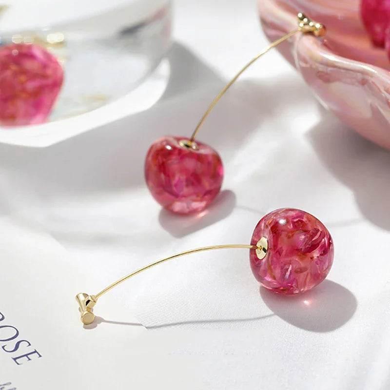 French Cherry Drop Earrings – Cute & Trendy Style - ZA-Zola