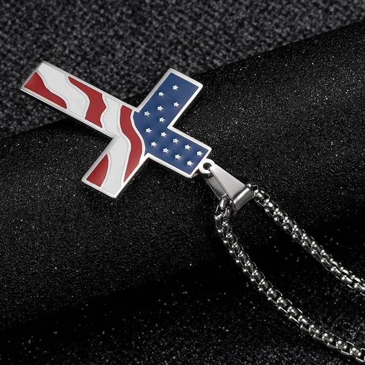 Men’s Flag Cross Necklace – Sleek Stainless Steel - ZA-Zola