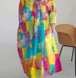 Blue A-Line Printed Dress – Temperament Style - ZA-Zola