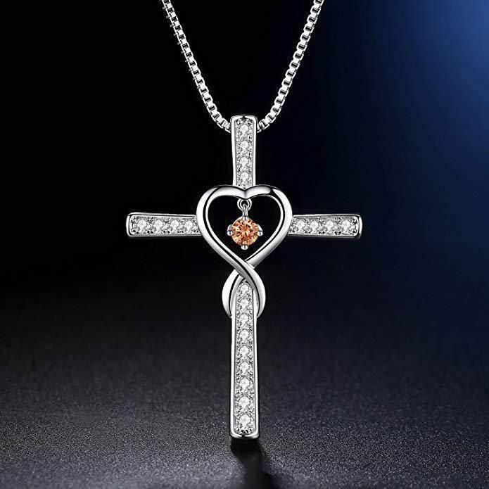 Infinity Love Birthstone Cross Necklace – Women’s Faith - ZA-Zola
