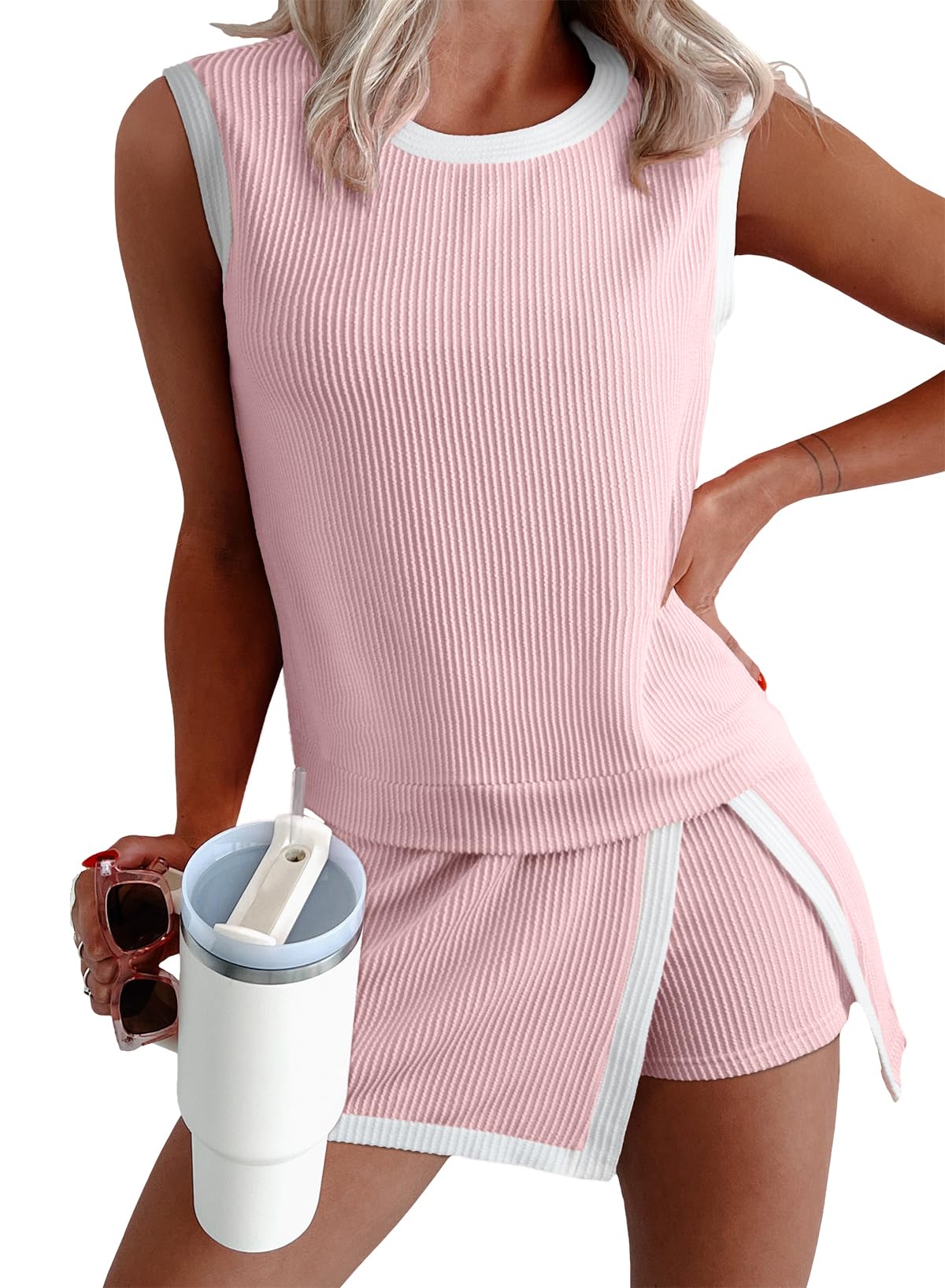 1Set Ribbed Sleeveless Top Shorts Set Women – Casual Korean Two Piece Summer Outfit