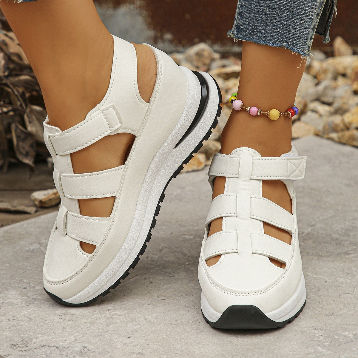 Women’s Closed Toe Hollow Wedge Breathable Summer Shoes