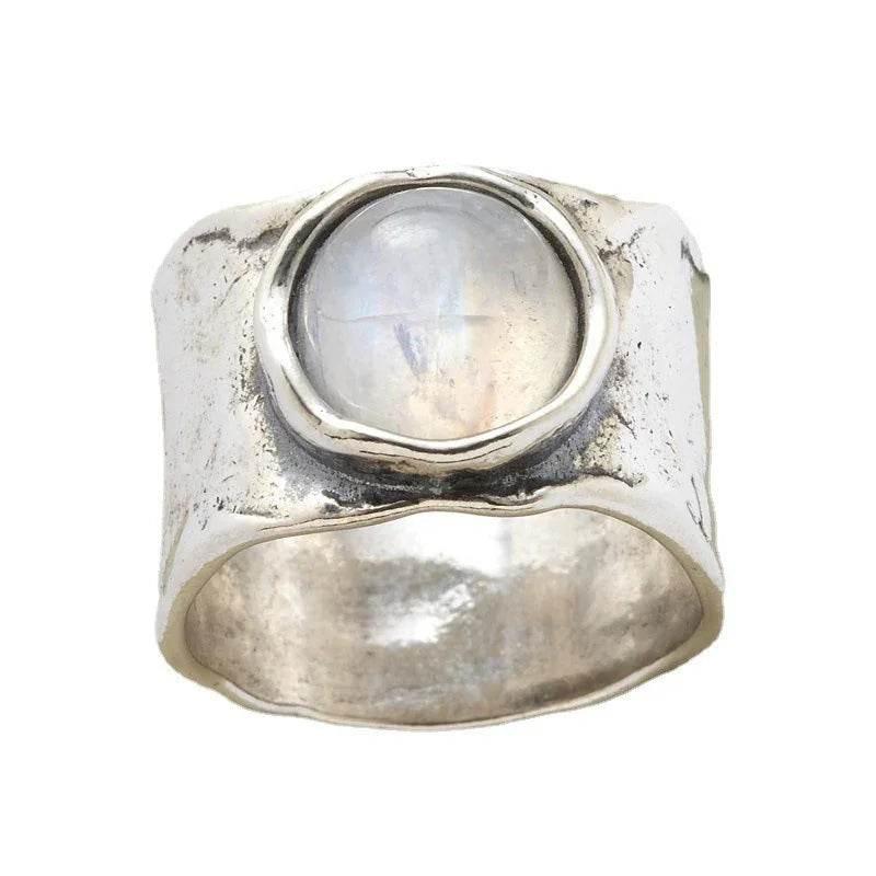 Vintage Moonstone Wide Band Ring for Men – Silver - ZA-Zola