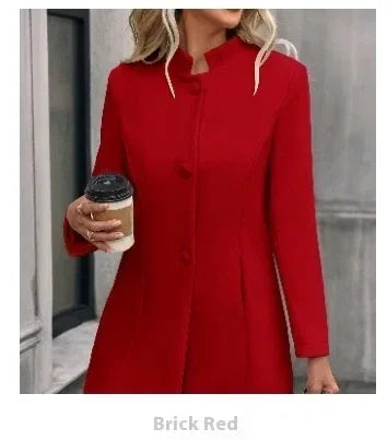 Women Slim Fit Wool Coat – Elegant Lapel Winter Style - ZA-Zola