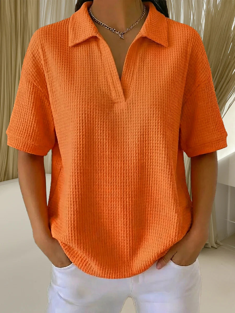 V Neck Waffle Knit Pullover | Women Fleece Lined