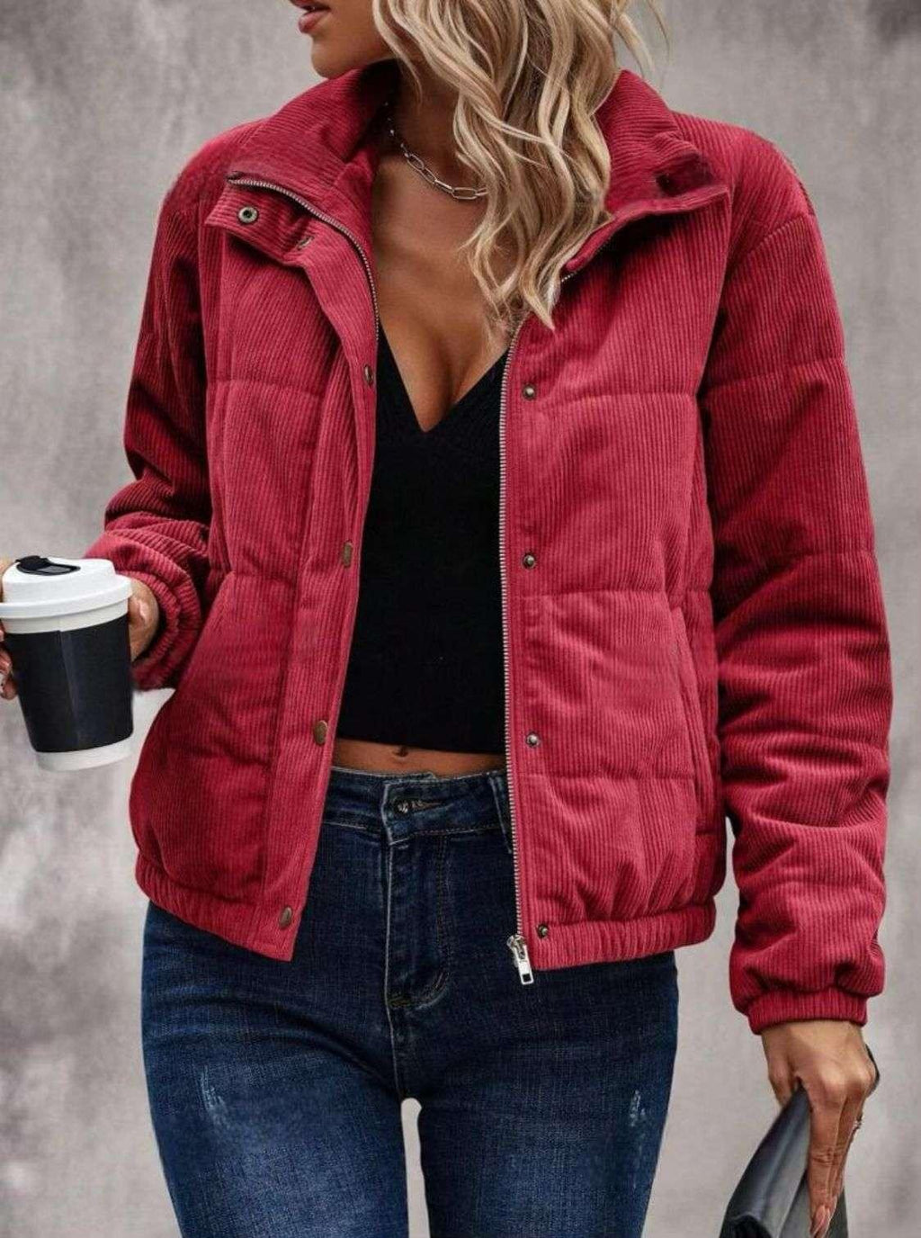Women’s Short Cotton Jacket – Turtleneck Winter Coat - ZA-Zola