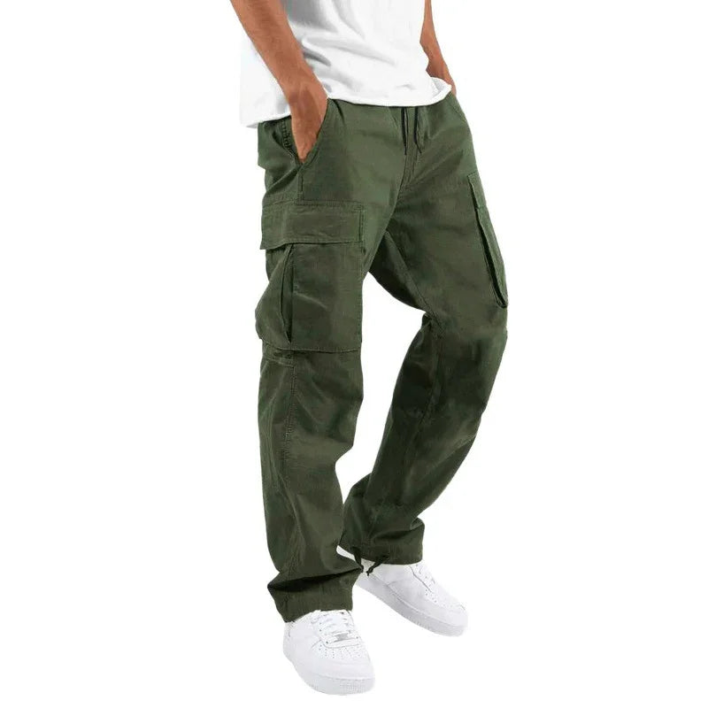 Men’s Trade Drawstring Multi-Pocket Casual Trousers – Loose Workwear Pants