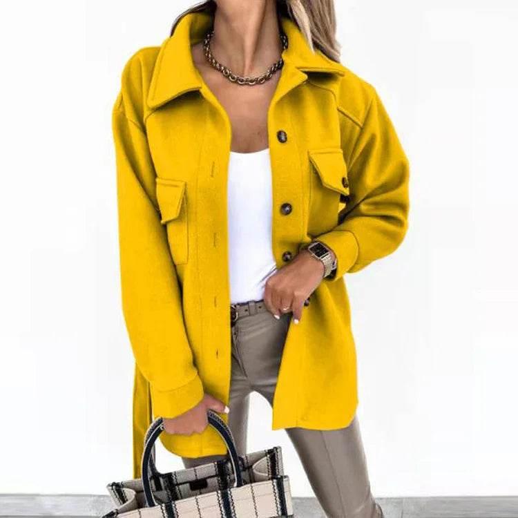 Long-Sleeved Temperament Solid Color Lapel Woolen Coat - ZA-Zola