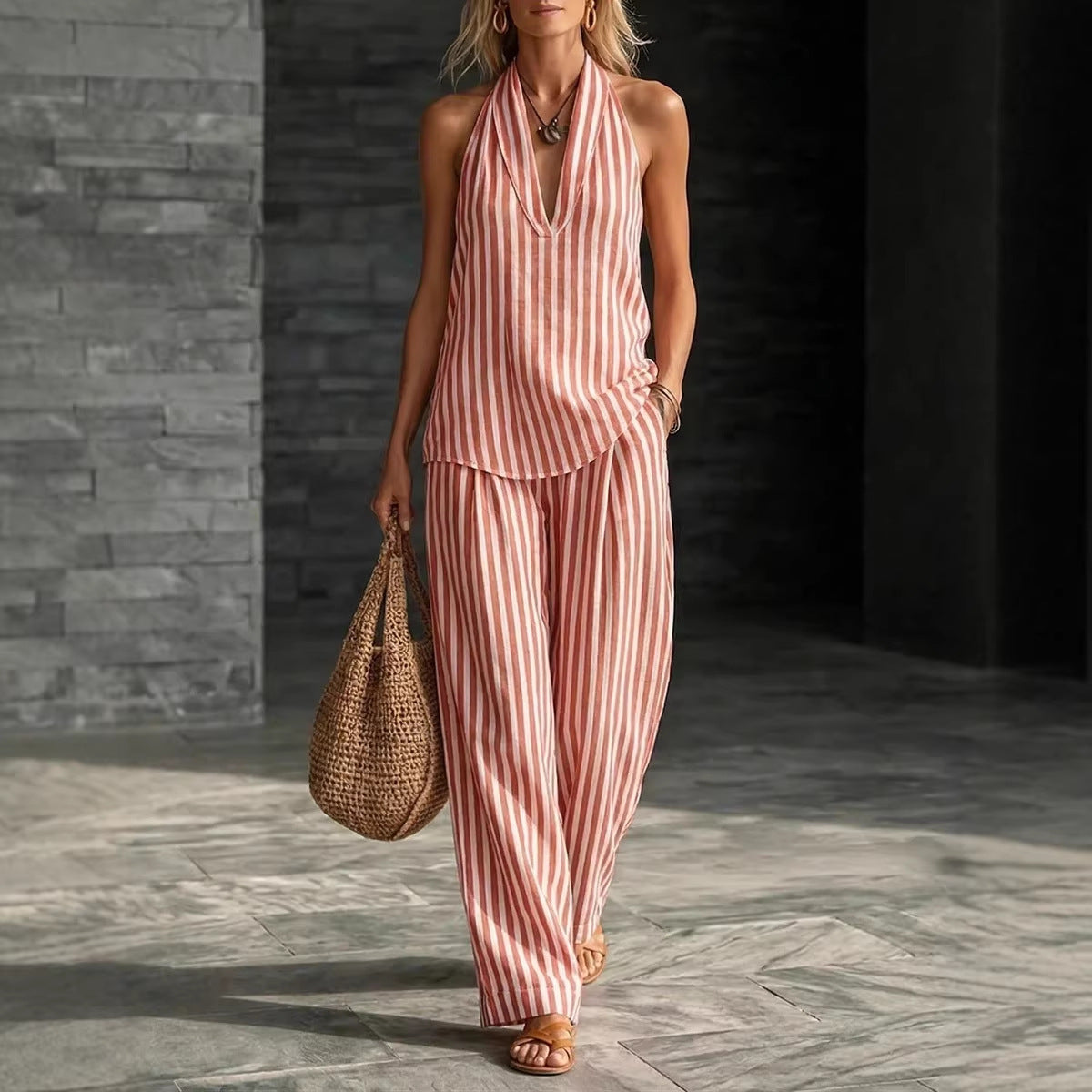 Striped Wide Leg Pants Set | Womens Co-Ord