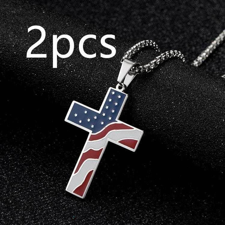 Men’s Flag Cross Necklace – Sleek Stainless Steel - ZA-Zola