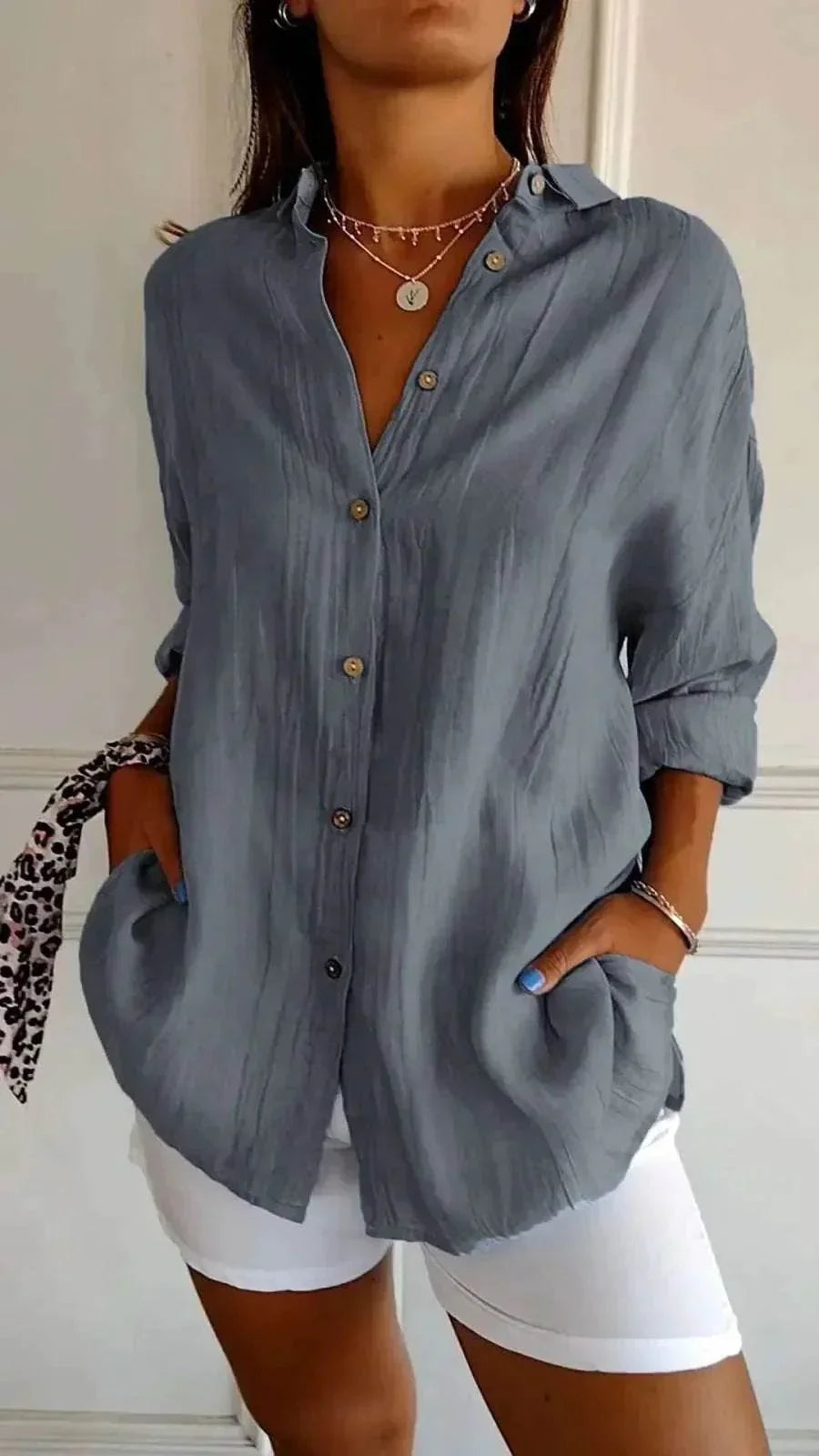 Pleated Lapel Long Sleeve Shirt for Women - ZA-Zola