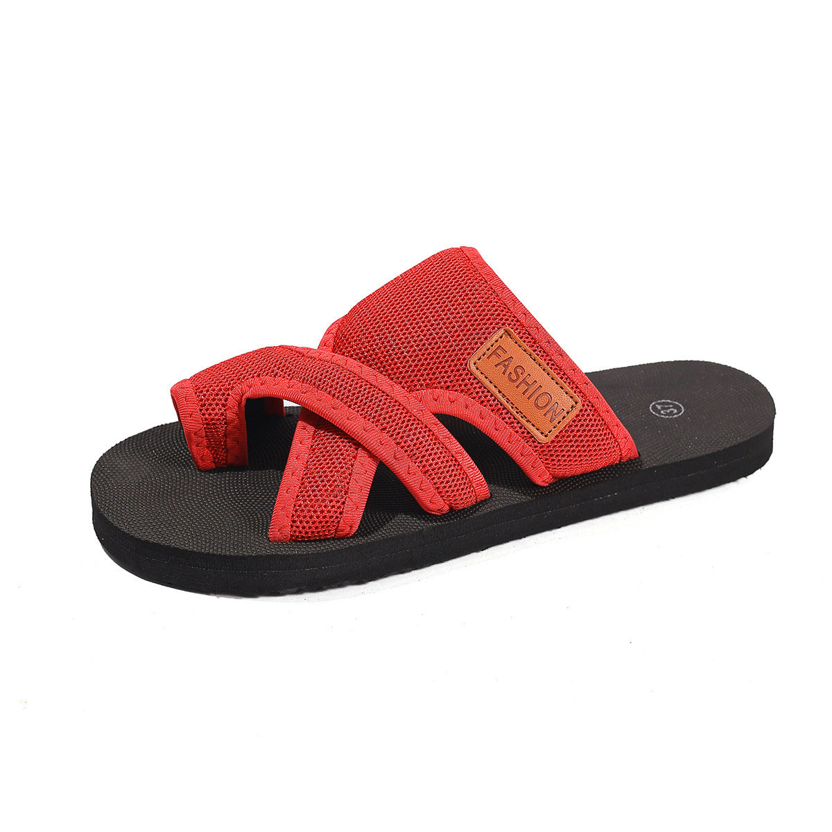 Red sandal with black sole on a white background