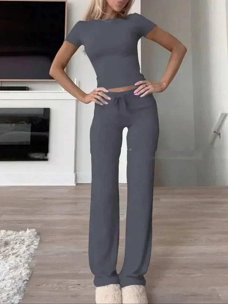 Comfy Two-Piece Lounge Set – Short Sleeve & Pants - ZA-Zola