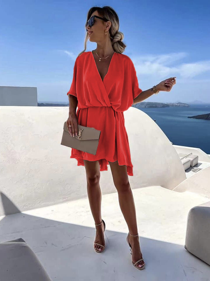 Women's Satin Loose Casual Vacation Midi Dress