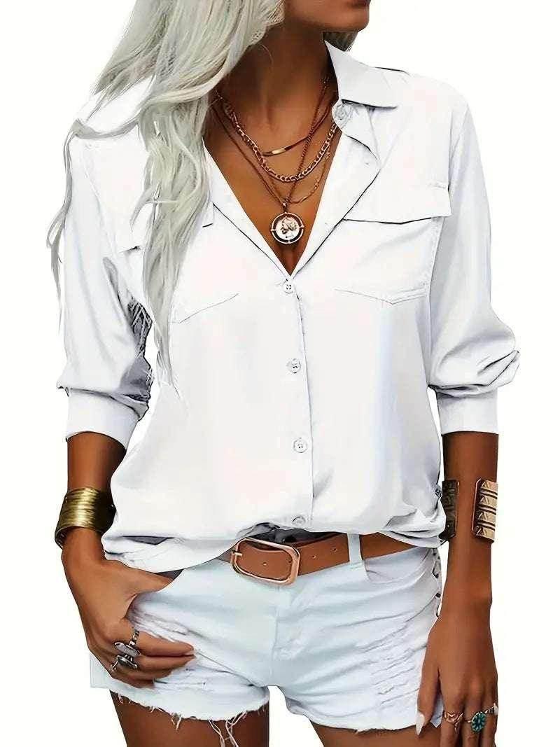 Chiffon V-Neck Blouse – Elegant Office Tunic - ZA-Zola