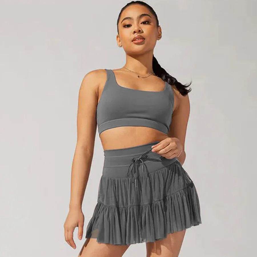 High-Waist Lace-Up Pleated Sports Skirt for Women - ZA-Zola