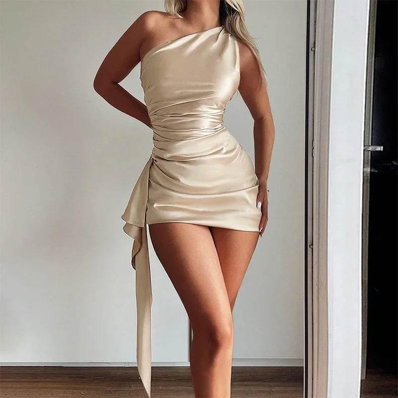 One-Shoulder Sleeveless Mini Dress – Sexy & Slim Backless Skirt - ZA-Zola