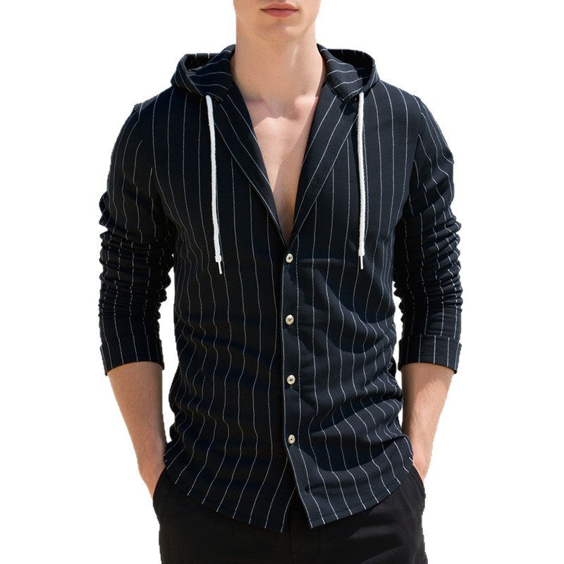 Black pinstripe jacket with a deep neckline on a white background