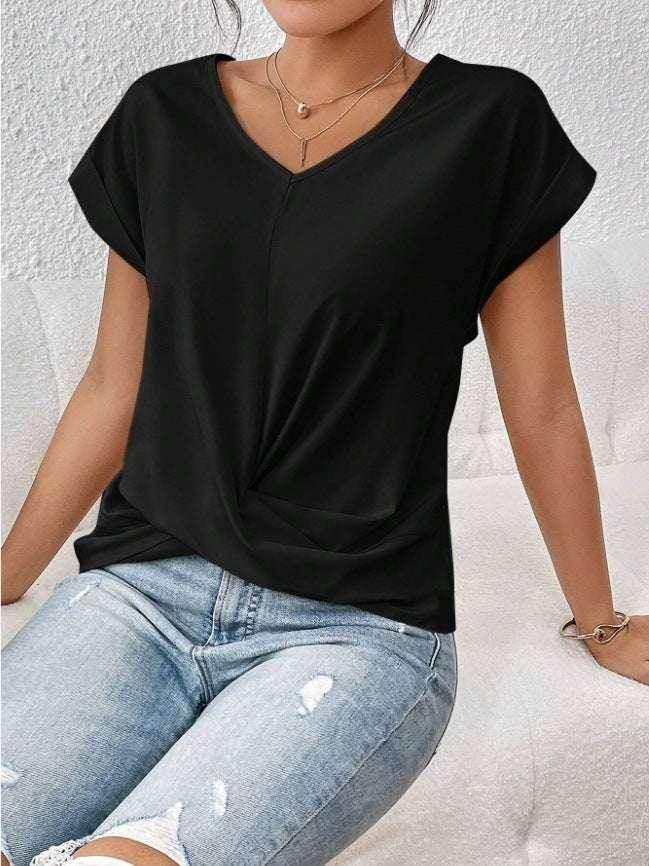 V-Neck Irregular Knot Summer T-Shirt for Women - ZA-Zola
