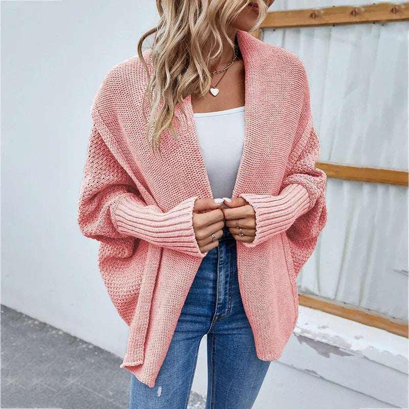 Loose Knitted Cardigan Women | Bat Sleeve Lapel Jacket - ZA-Zola