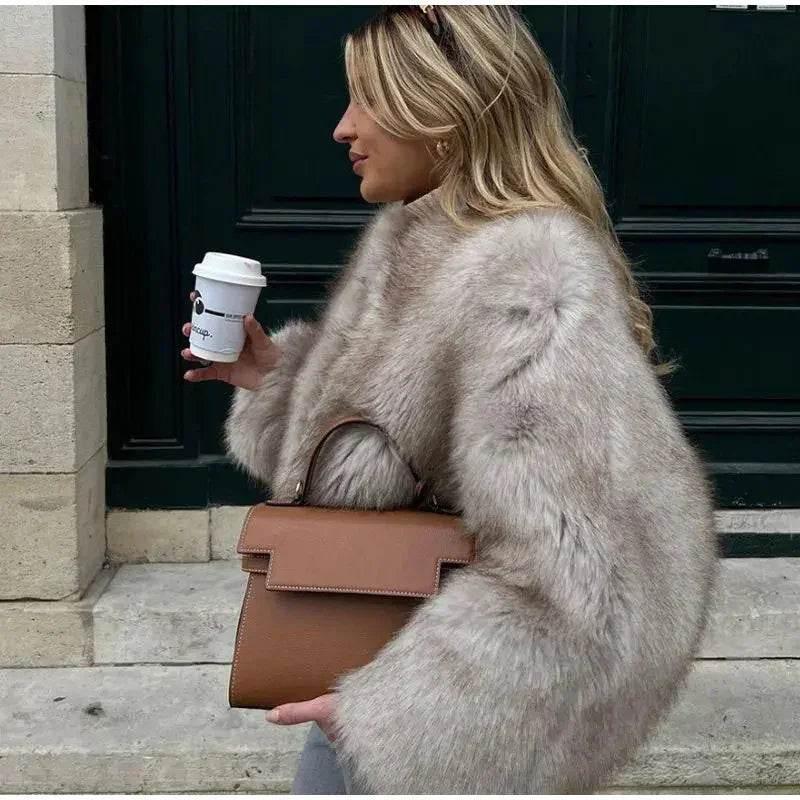Shop Women’s Round Neck Faux Fur Coat – Stylish Winter Outerwear - ZA-Zola