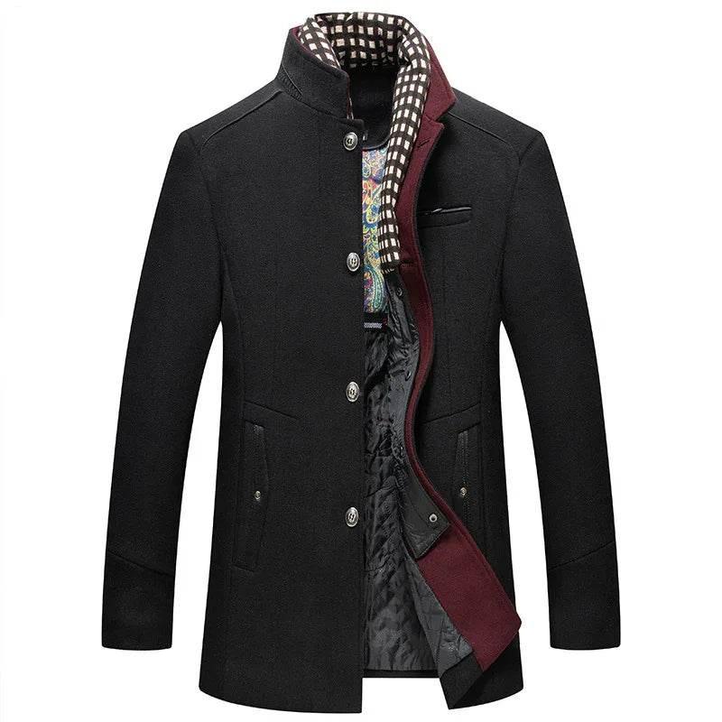 Slim Fit Stand Collar Men's Coat – Medium Length - ZA-Zola
