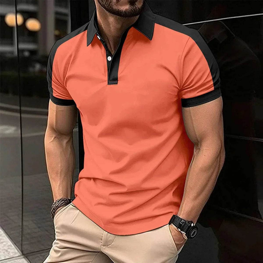 Men's stylish orange and black short-sleeve polo shirt, ZA-Zola UK fashion