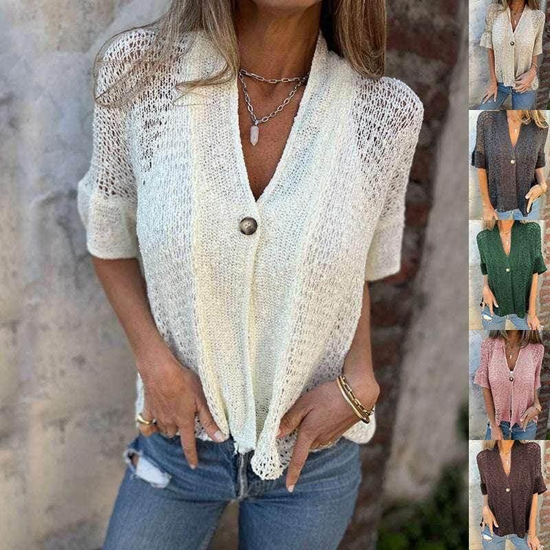 V-neck Hollow Out Knit Cardigan for Women - ZA-Zola