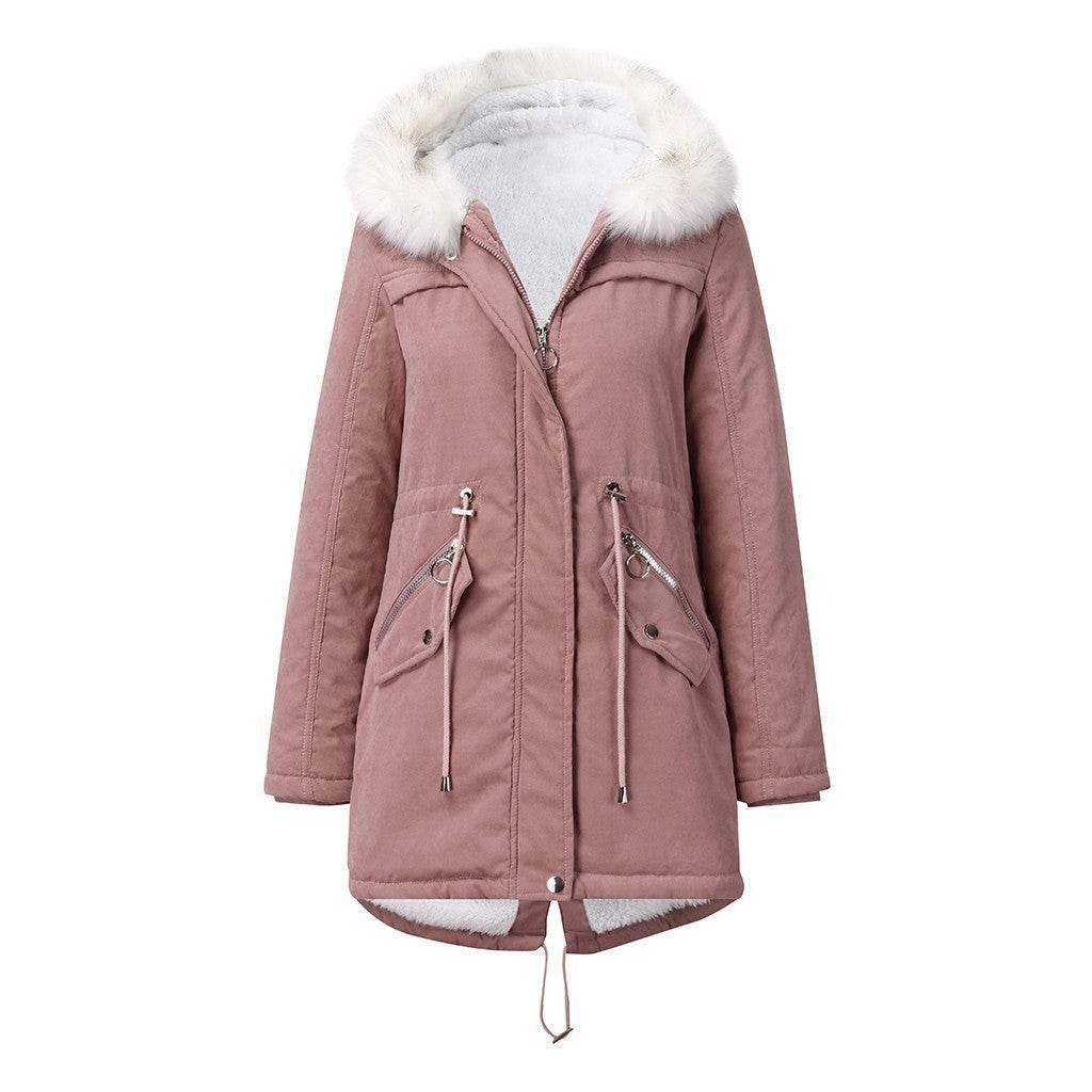 Women’s Cotton-Padded Coat with White Fur Collar Parka - ZA-Zola