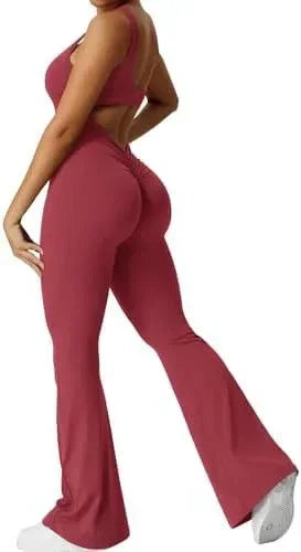 Women Sleeveless Flare Yoga Jumpsuit Long Pants Fitness Wear - ZA-Zola