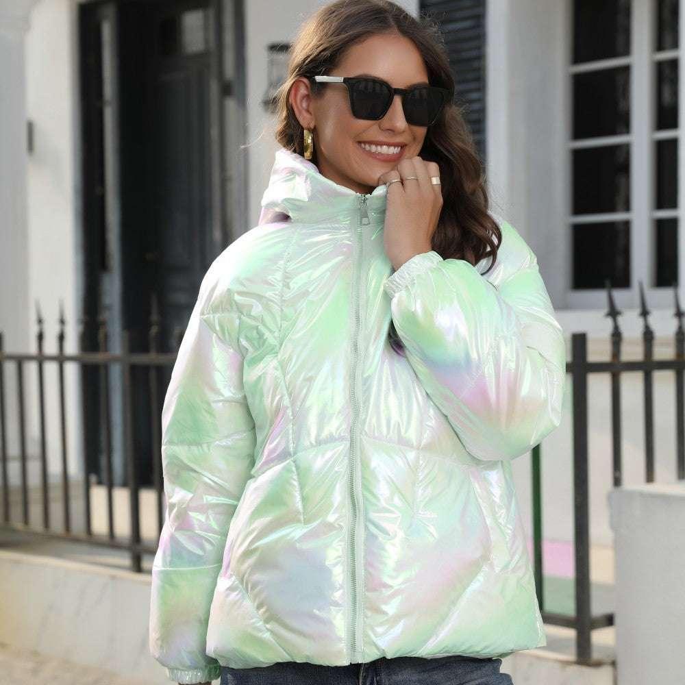 Shiny Hooded Puffer Jacket for Women – Warm Cotton Coat - ZA-Zola