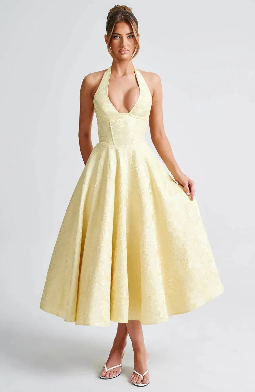 Halter Lace-Up Jacquard Maxi Dress – Vacation Glam - ZA-Zola