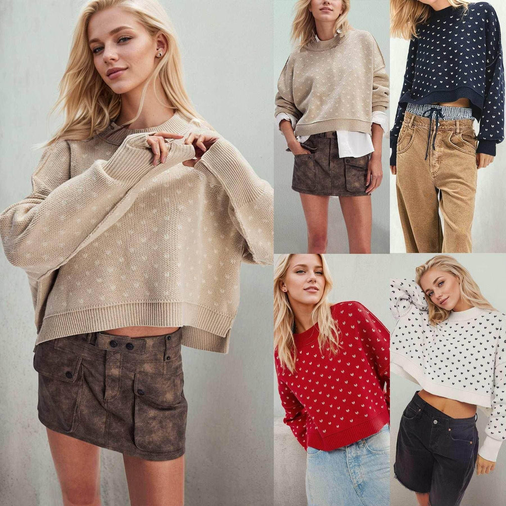 Round Neck Heart Pullover Sweater Women - ZA-Zola