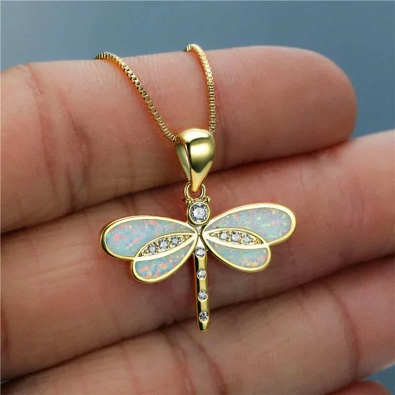Opal Dragonfly Pendant Necklace for Women - ZA-Zola
