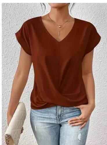 V-Neck Irregular Knot Summer T-Shirt for Women - ZA-Zola
