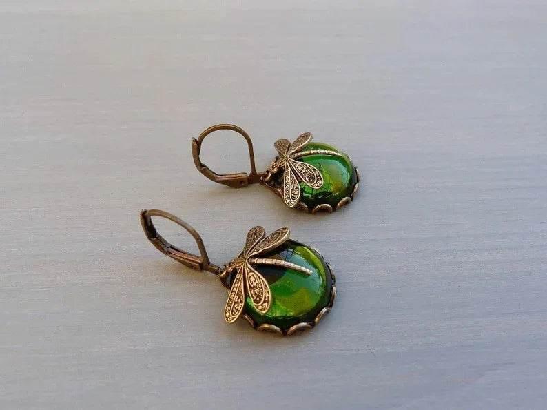 Boho Dragonfly Moonstone Drop Earrings Women - ZA-Zola