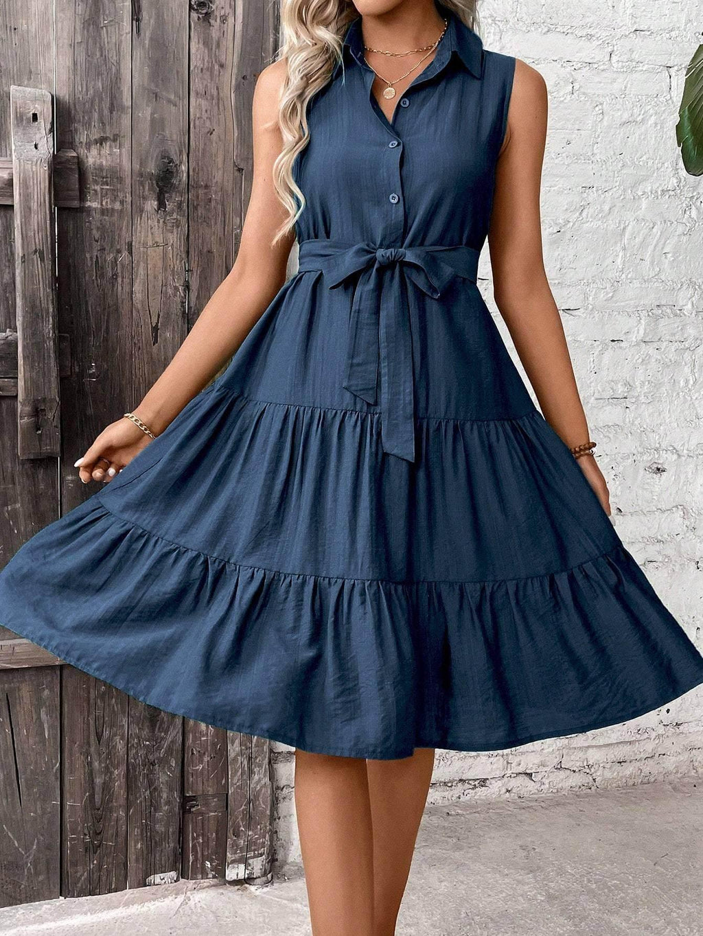 Belted Ruffle Shirt Dress – Chic Vacation Midi - ZA-Zola