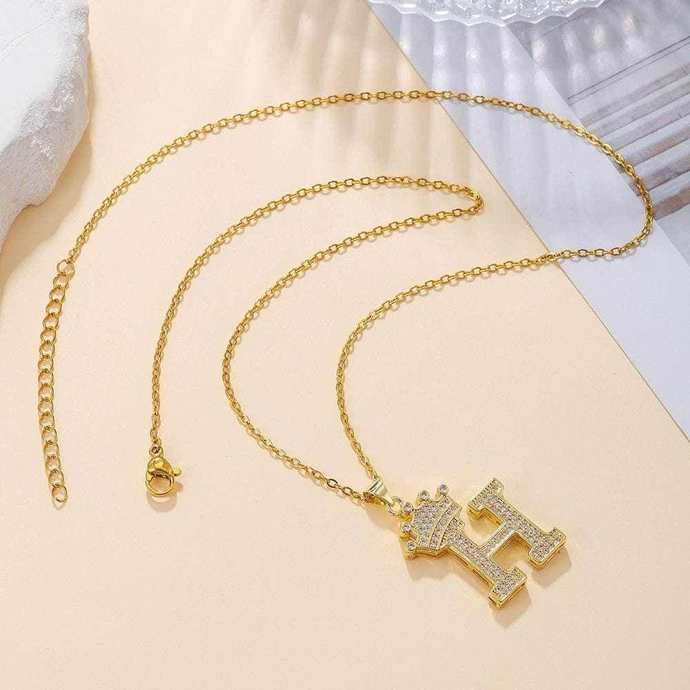 Gold Crown Initial Pendant Necklace for Daily Wear - ZA-Zola