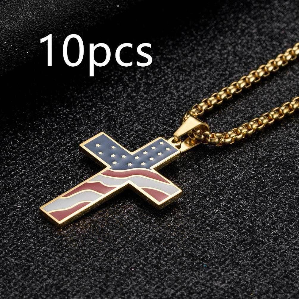 Men’s Flag Cross Necklace – Sleek Stainless Steel - ZA-Zola