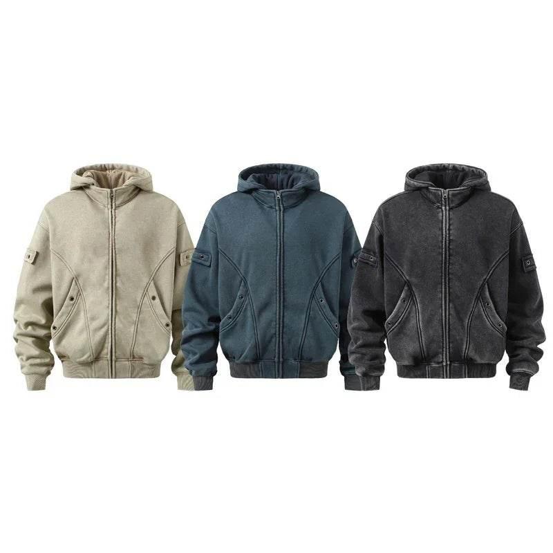 Men's Retro Washed Hooded Fleece Sweatshirt - Winter Style - ZA-Zola