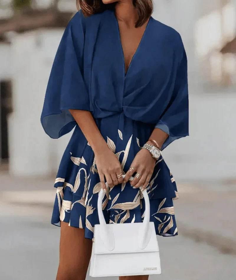 Floral V-Neck Loose Cake Dress – Summer Charm - ZA-Zola