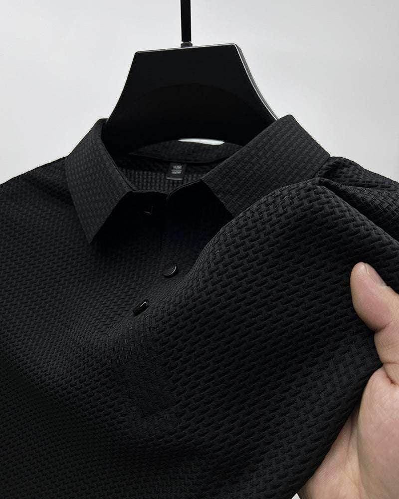 Textured black men's shirt with buttons, modern fashion at ZA-Zola United Kingdom