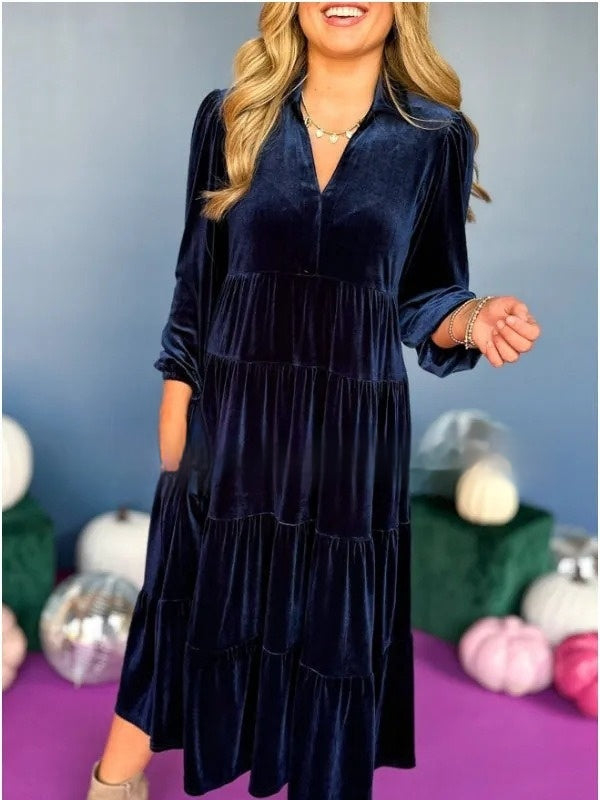 Loose Winter Dress | Women’s Velvet Commuting Dress XS–3XL